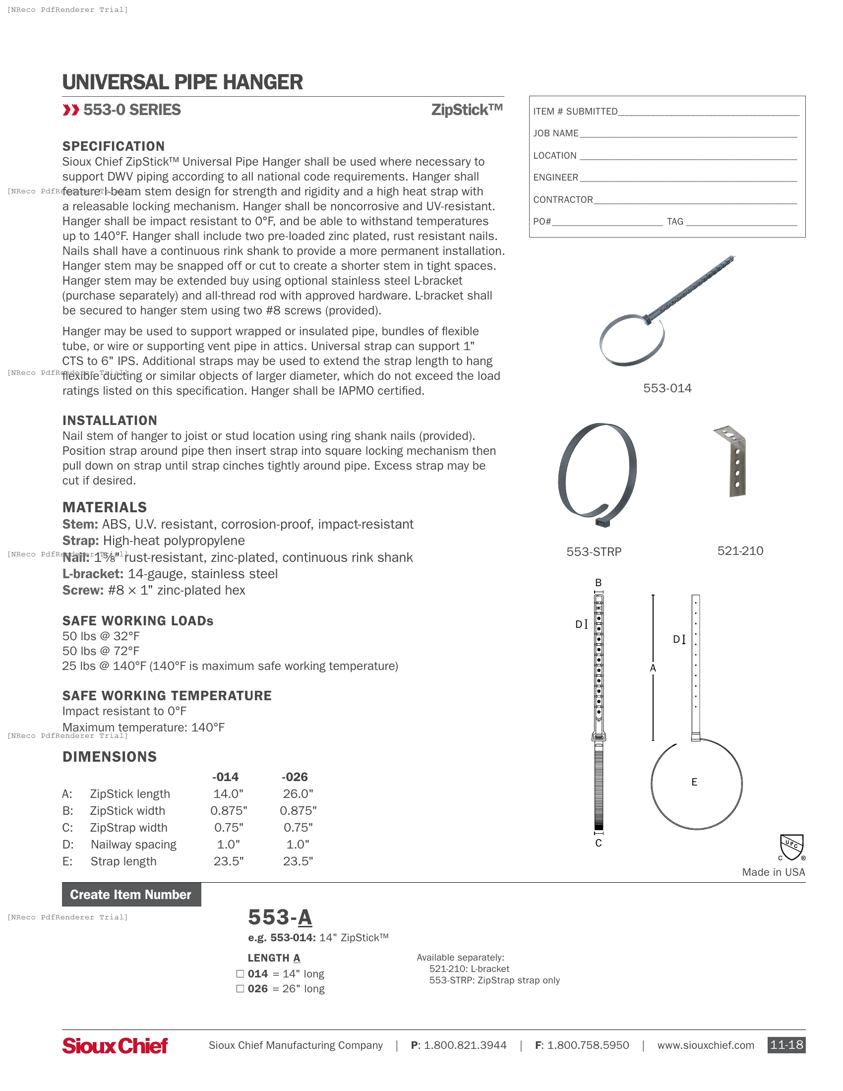553 SERIES - ZIPSTICK - SPEC SHEET.PDF Specification Document